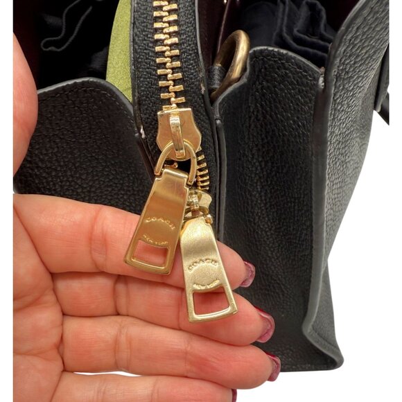 Coach Gold/Black Channing Polished Pebble & Crossgrain Leather Carryall (73568) - Picture 8 of 13